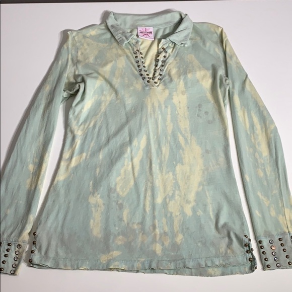 Pretty in Punk 90s grunge Bleach Studded Collared V Neck long sleeve T-shirt - Picture 3 of 9